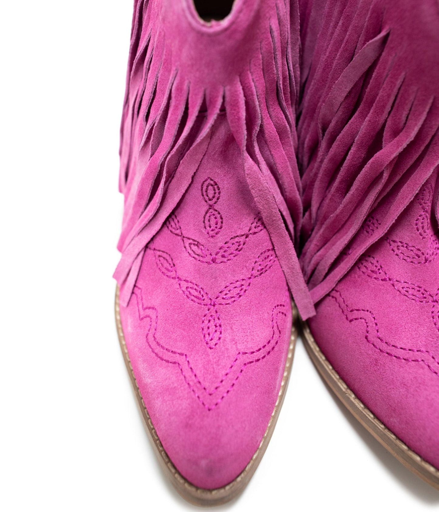 Amos Fringe Ankle Bootie in Magenta Suede - Loving God