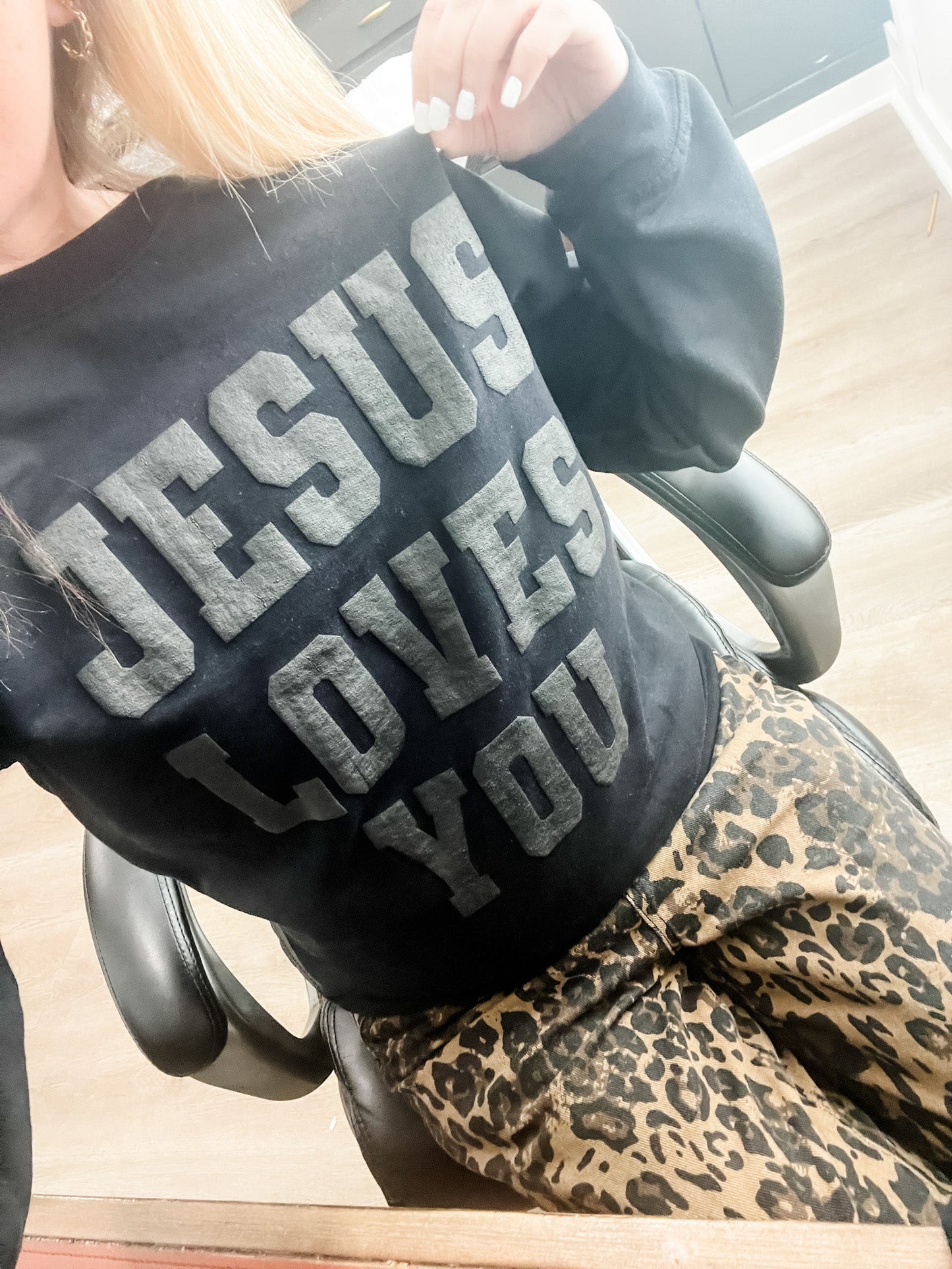 Loving God | Jesus Loves You Black Loose Fit Crewneck Size up for Oversize Christian Apparel - Loving God
