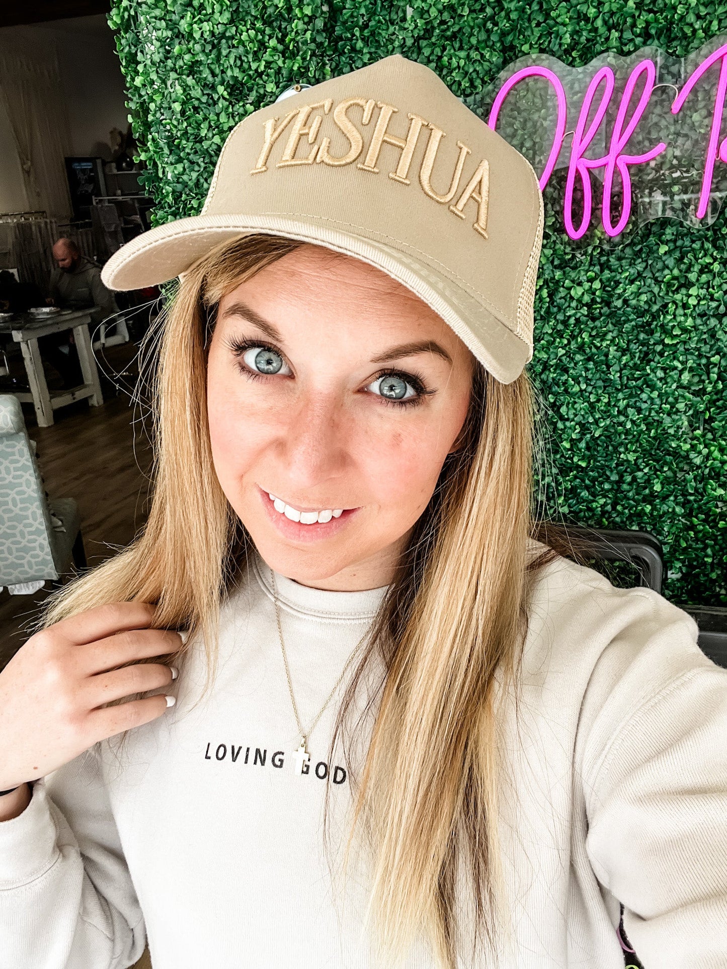 Loving God | Yeshua Hat Snapback Adjustable Tan Puff Embroidered Unisex - Loving God