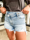 Loving God | Katie Asymmetrical Distressed Denim Shorts