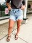 Loving God | Katie Asymmetrical Distressed Denim Shorts