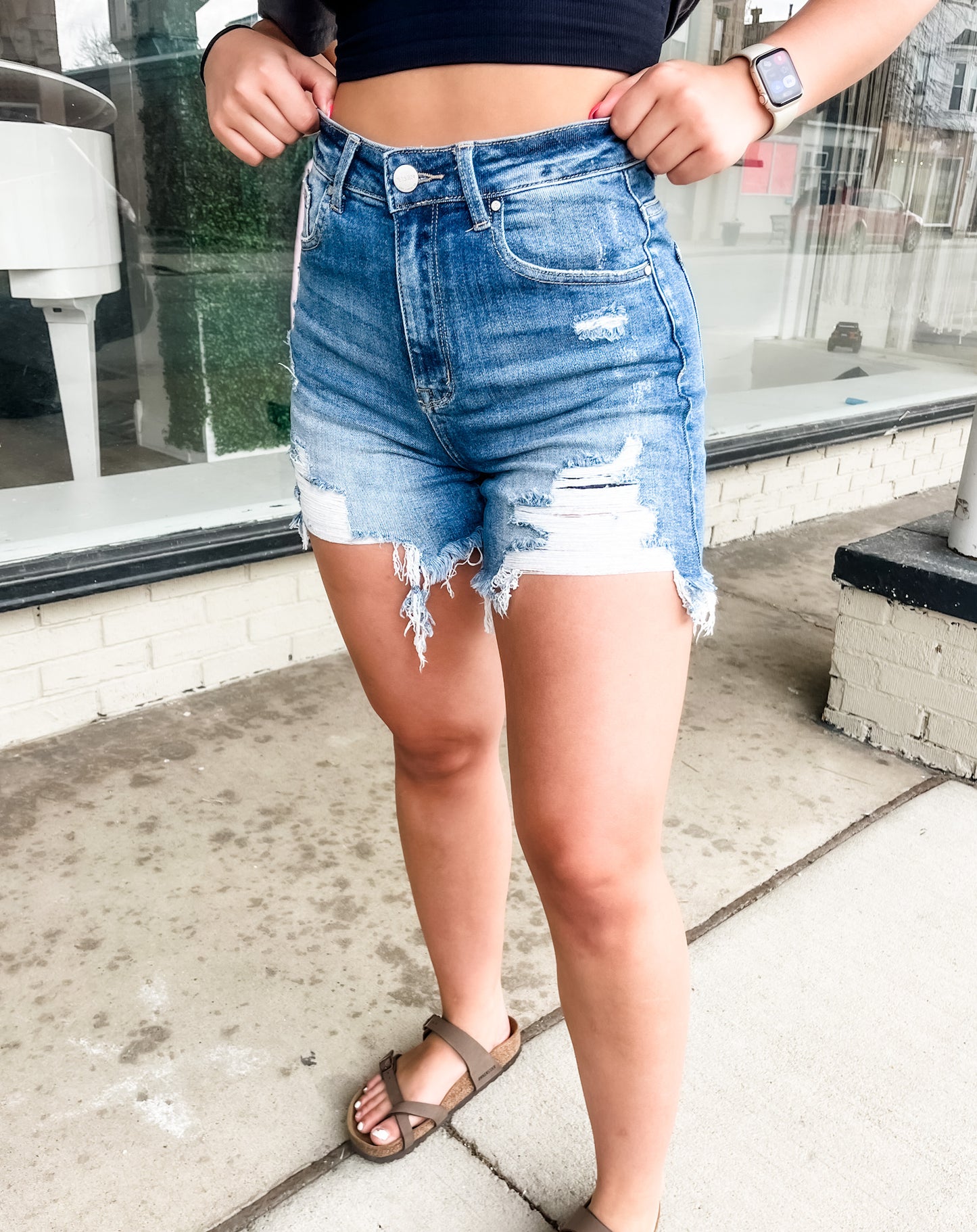 Loving God | Riley Distressed Denim Shorts