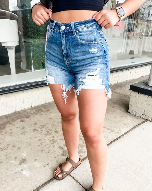 Loving God | Riley Distressed Denim Shorts