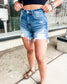 Loving God | Riley Distressed Denim Shorts