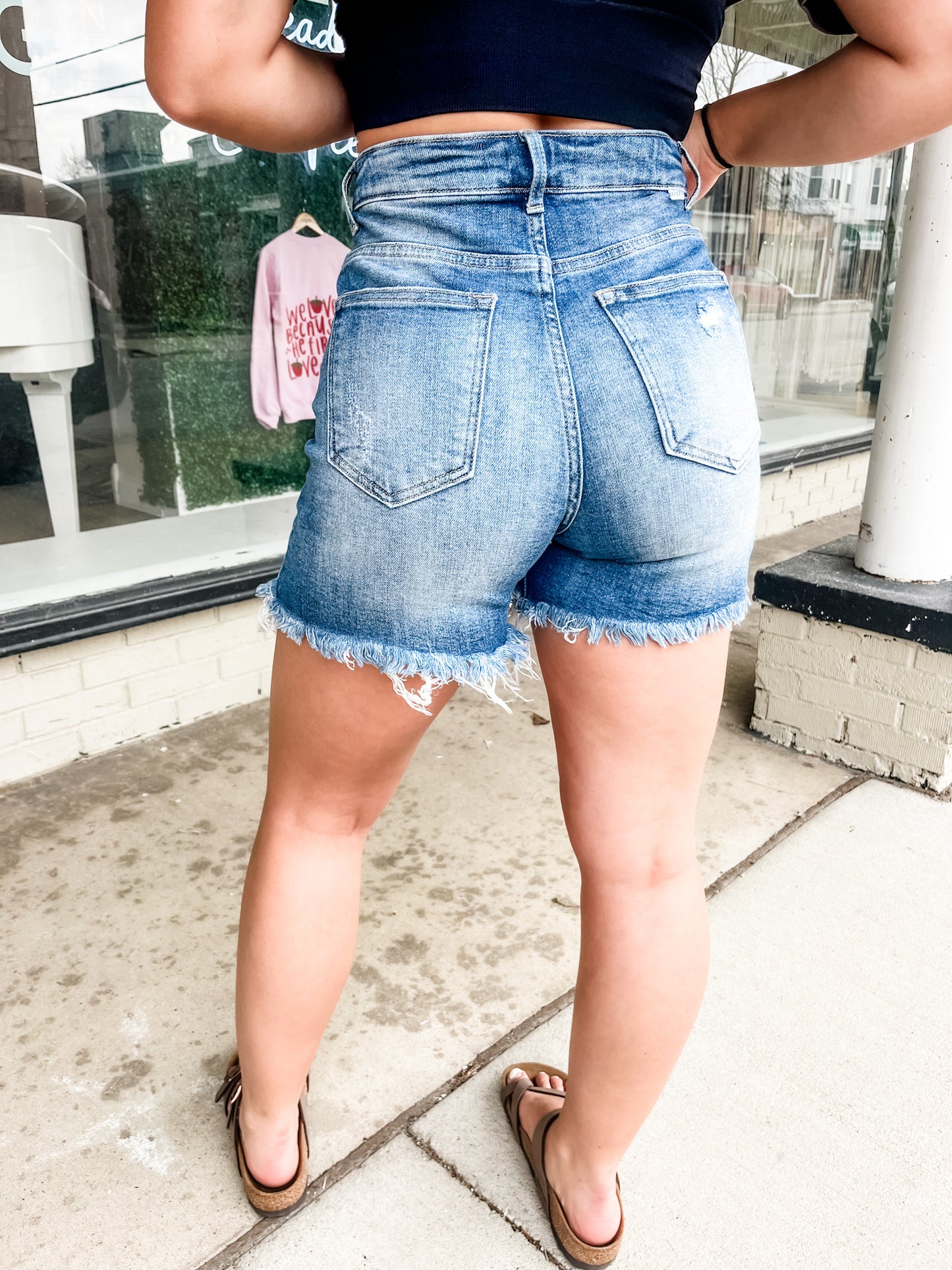 Loving God | Riley Distressed Denim Shorts