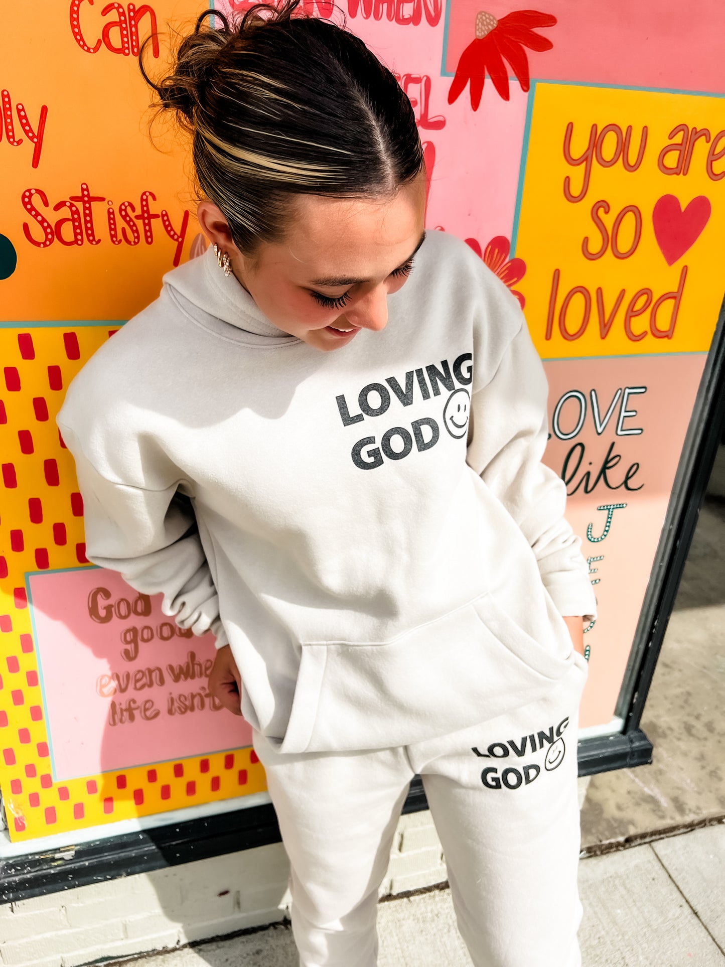 Loving God | Puff Smile Hooded Unisex Sweatshirt