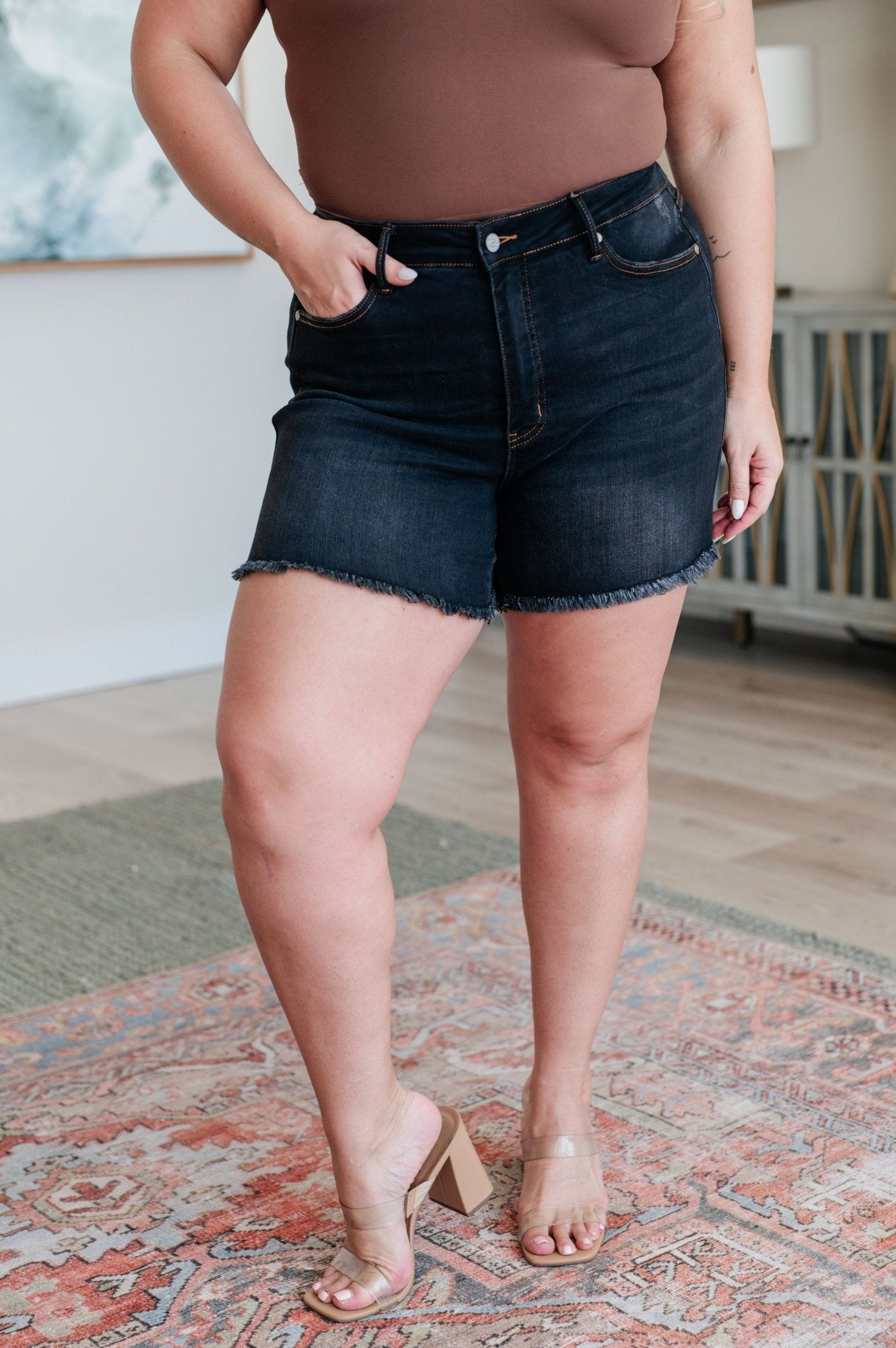 Ember High Rise Control Top Fray Hem Shorts - Loving God