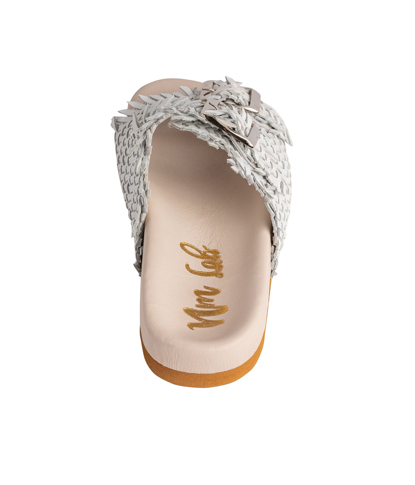 Intertwine Dual Woven Strap Slide in White - Loving God