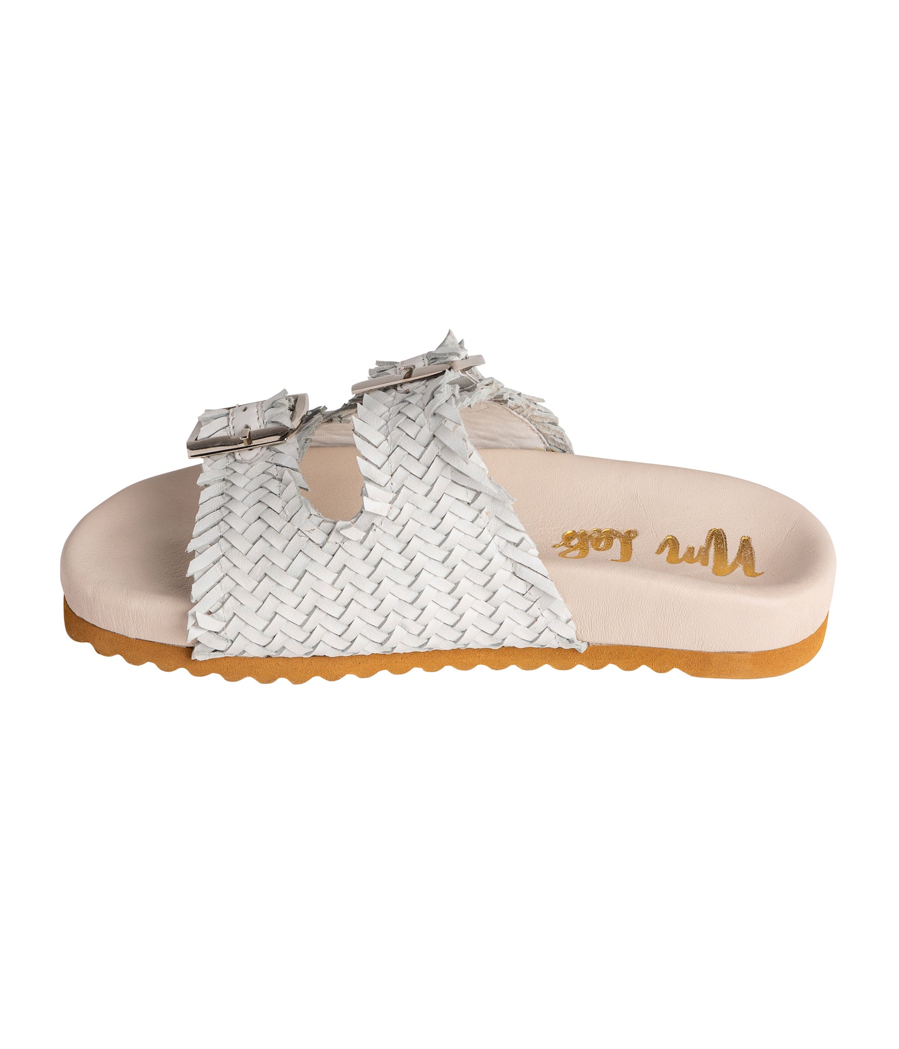 Intertwine Dual Woven Strap Slide in White - Loving God