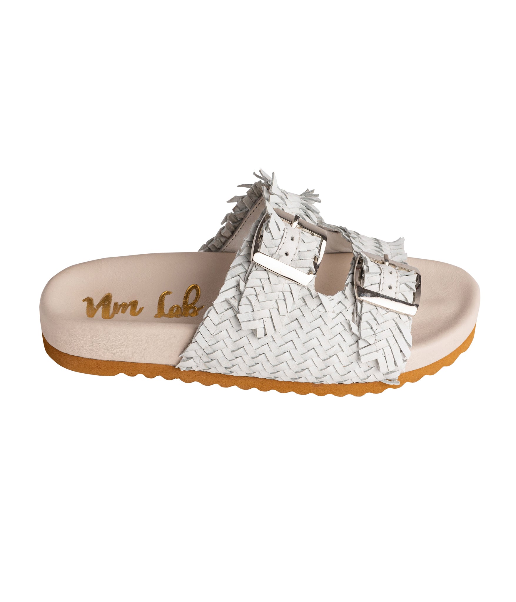 Intertwine Dual Woven Strap Slide in White - Loving God