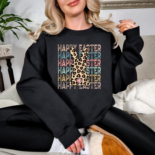Leopard Bunny Happy Easter Graphic Sweatshirt - Loving God