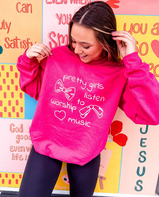 Loving God | Pretty Girls Listen to Worship Music Crewneck Fleece Sweatshirt - Loving God